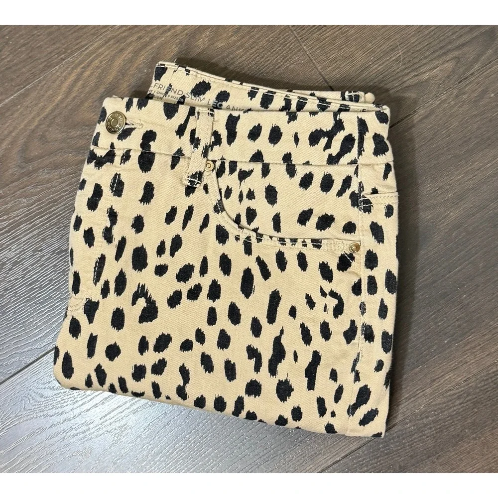 Chico's So Slimming Girlfriend Slim Leg Ankle Jeans Animal Print Tan Black 8 1